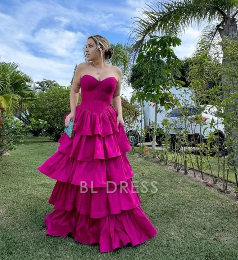 A Line Strapless Tiered Long formal dresses Bridesmaid Dresses evening gown Prom Dress