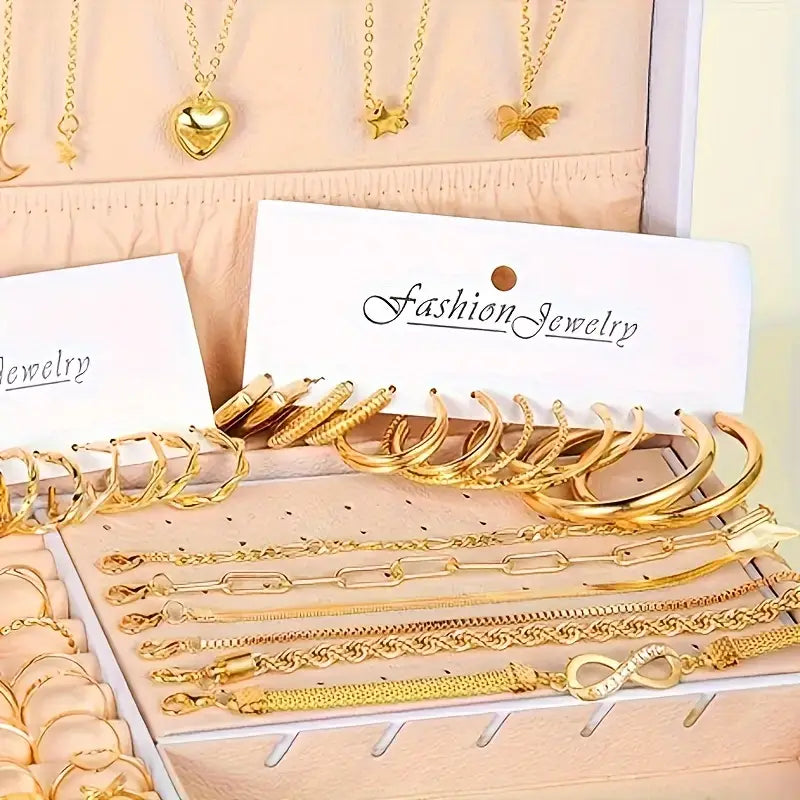 57-Piece Golden Jewelry Set - Luxurious Necklaces, Rings, Earrings & Bracelets - Elegant & Delicate Design - Perfect Gift for Her