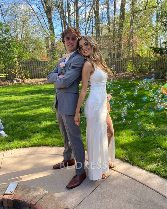 Sheath Charming White formal dresses Bridesmaid Dresses evening gown Prom Dress With Split