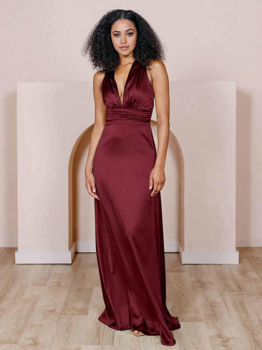 A-Line V-Neck Satin Floor-Length formal dresses Bridesmaid Dresses evening gown Prom Dress