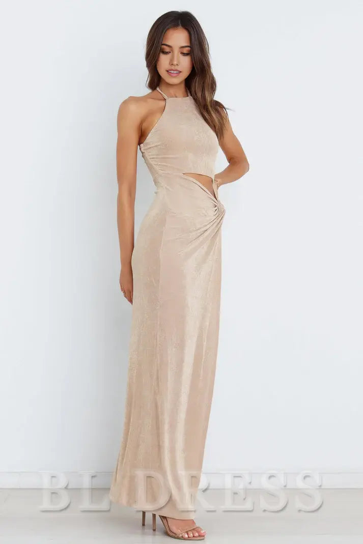 Sheath Halter formal dresses evening gown Prom Dress With Side Slit