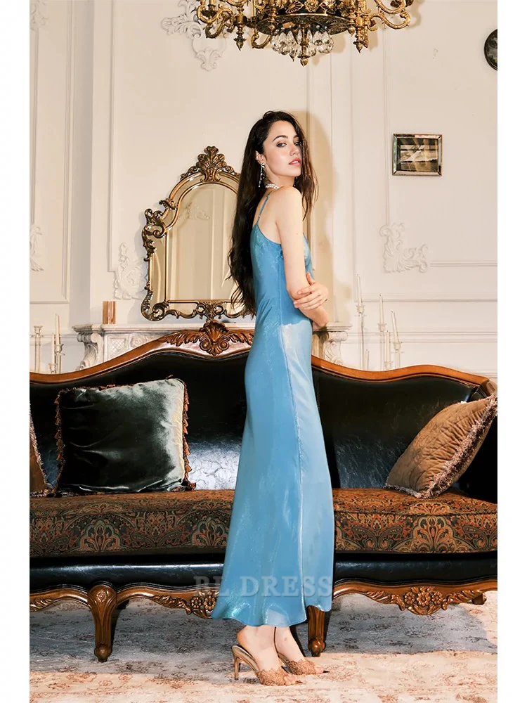 Sheath Spaghetti Straps Sleeveless Ice Blue formal dresses Bridesmaid Dresses evening gown Prom Dress