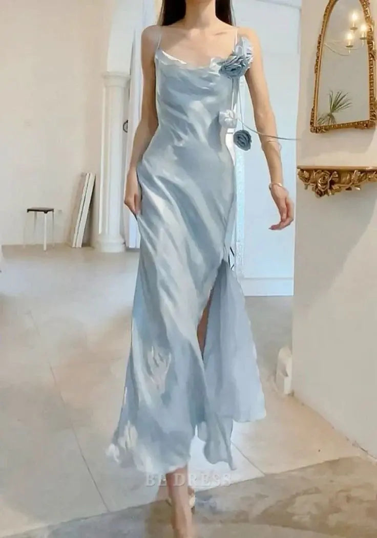 Sheath Elegant Spaghetti Straps Light Sky Blue Chiffon formal dresses Bridesmaid Dresses evening gown Prom Dress