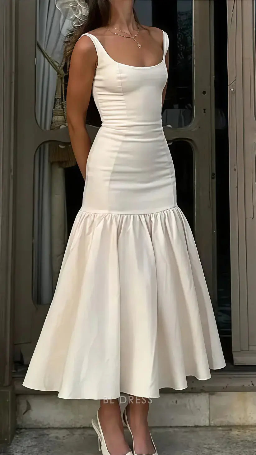Mermaid Crew Neck Pretty Satin Ivory formal dresses Bridesmaid Dresses evening gown Prom Dress