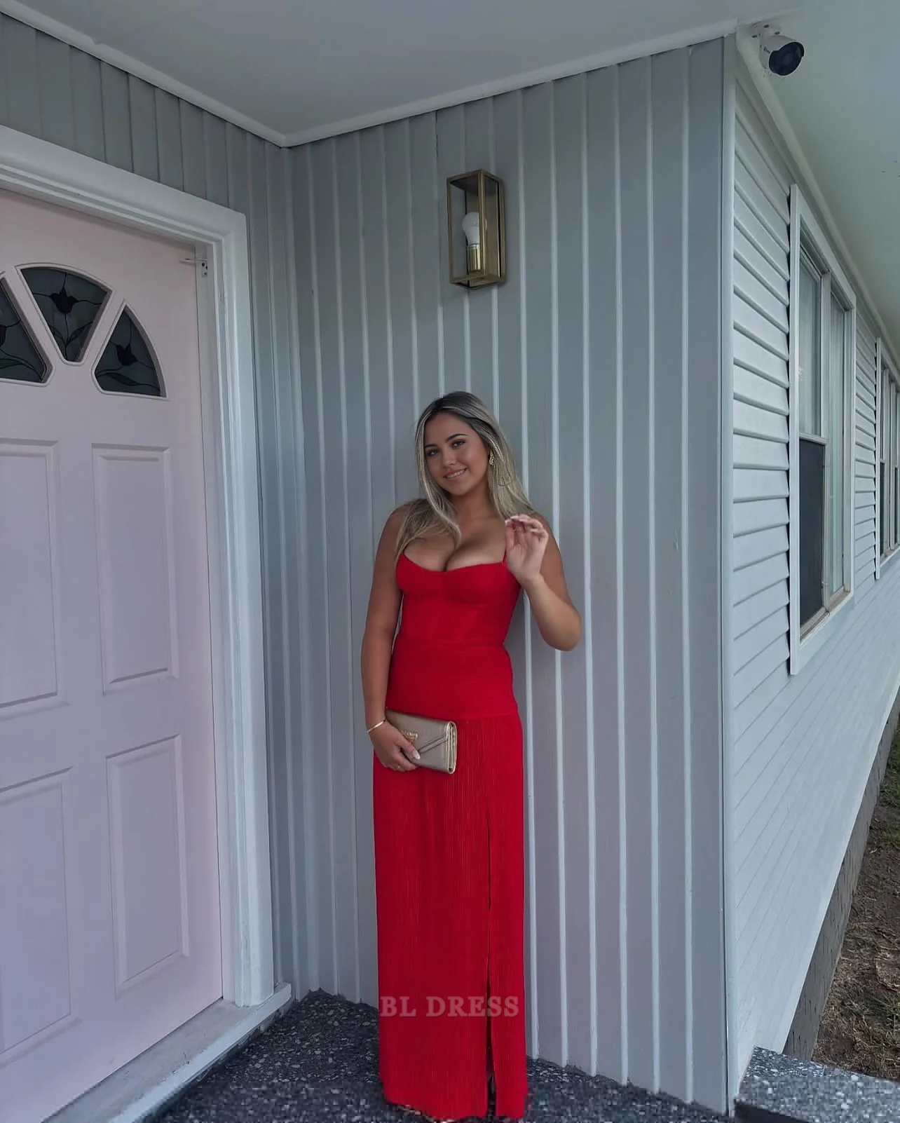 Sheath Spaghetti Straps Red formal dresses Bridesmaid Dresses evening gown Prom Dress With Split