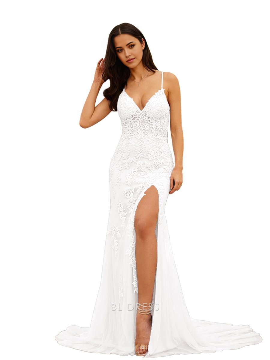 Mermaid Tulle Appliques Long Back Lace Up Spaghetti Straps formal dresses Bridesmaid Dresses evening gown Prom Dress