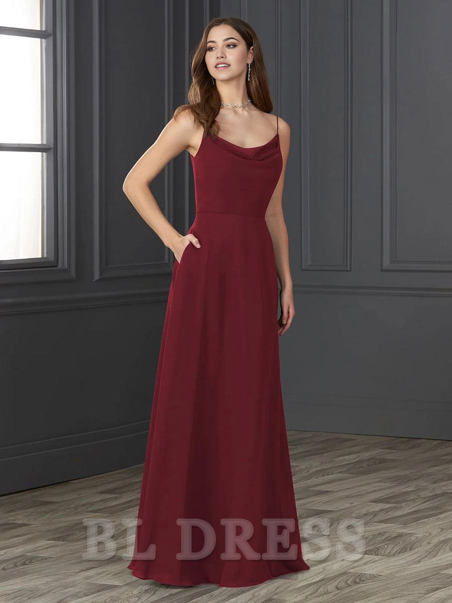 A-Line Spaghetti Straps Chiffon Floor-Length formal dresses Bridesmaid Dresses evening gown Prom Dress