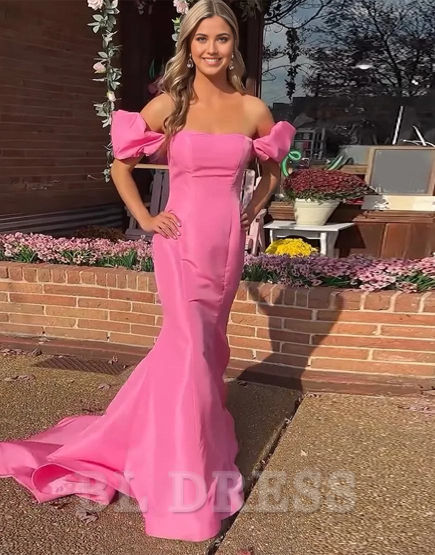 Mermaid Off the Shoulder Pink Long formal dresses evening gown Prom Dress