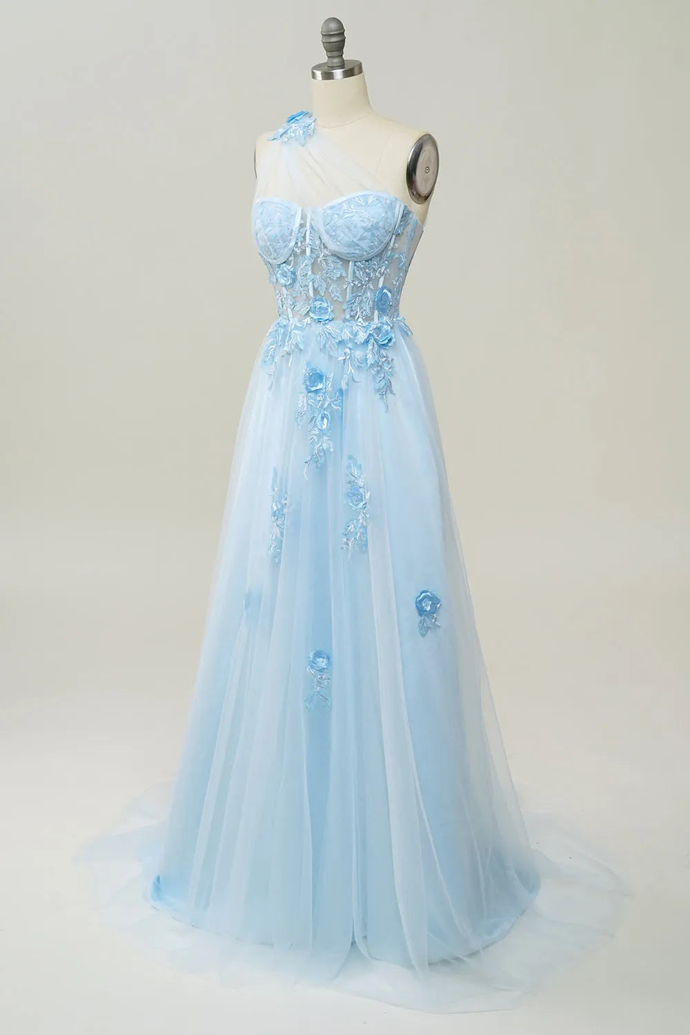 A Line One Shoulder Long Prom Dress with Appliques