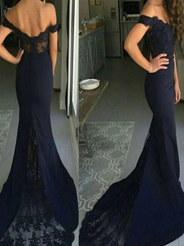 Mermaid Off ShoulderLace Prom Dress Lace Formal Dress Lace Bridesmaid Dress