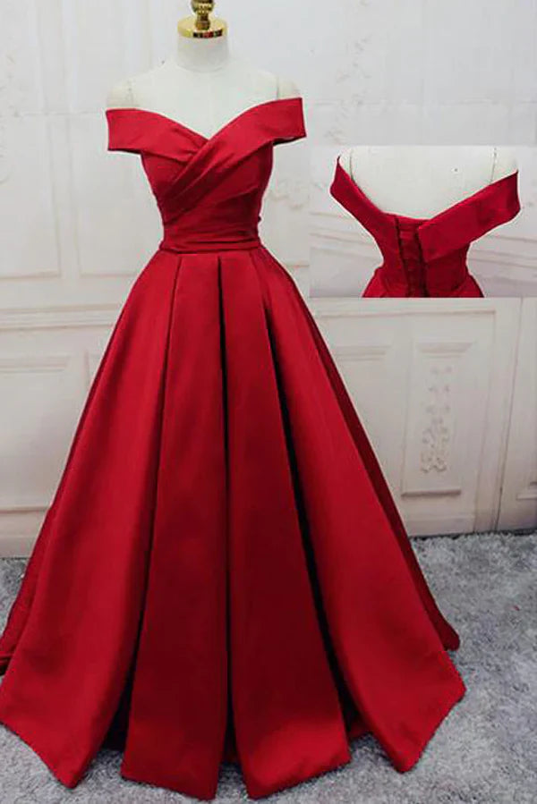 A-line Off-the-shoulder Long Satin Prom Dress