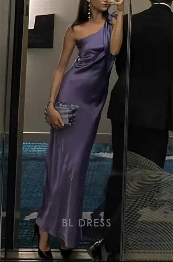 Sheath One Shoulder Purple Long formal dresses Bridesmaid Dresses evening gown Prom Dress