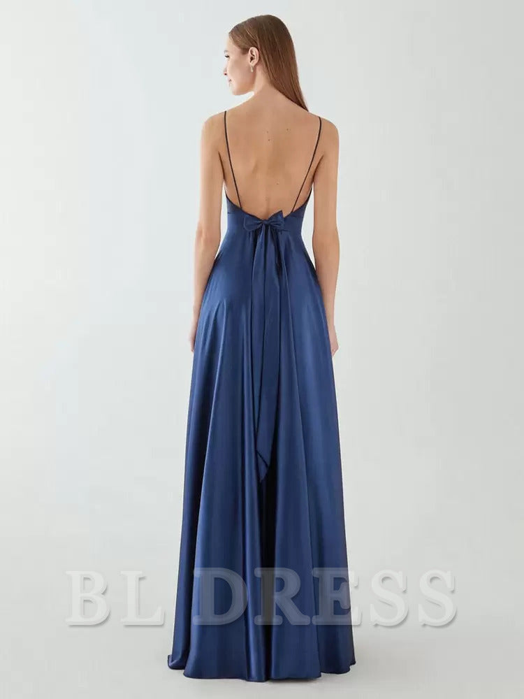 A-Line V-Neck Sleeveless Backless Bows Floor-Length formal dresses Bridesmaid Dresses evening gown Prom Dress