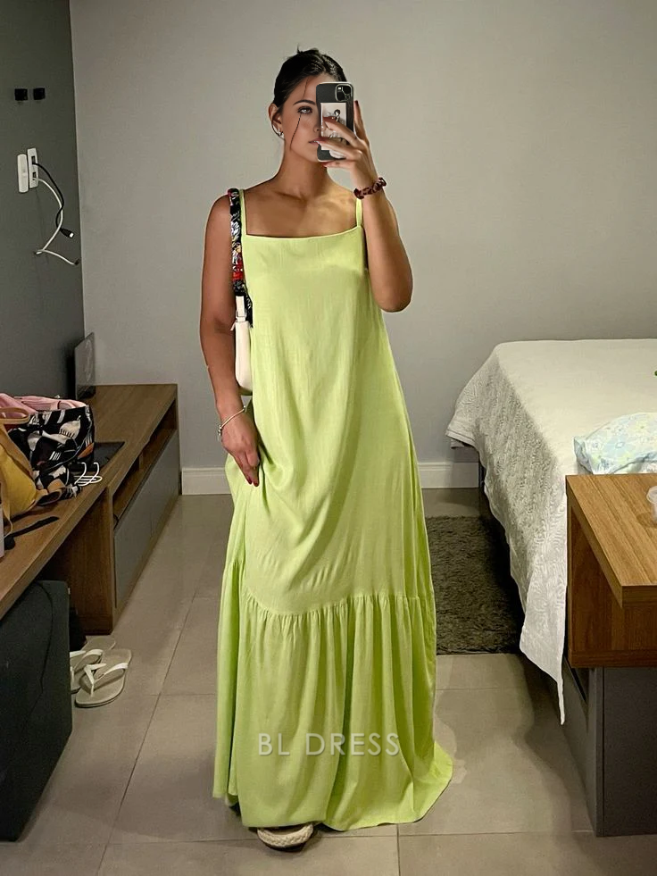 Simple Straps Green Long formal dresses Bridesmaid Dresses evening gown Prom Dress
