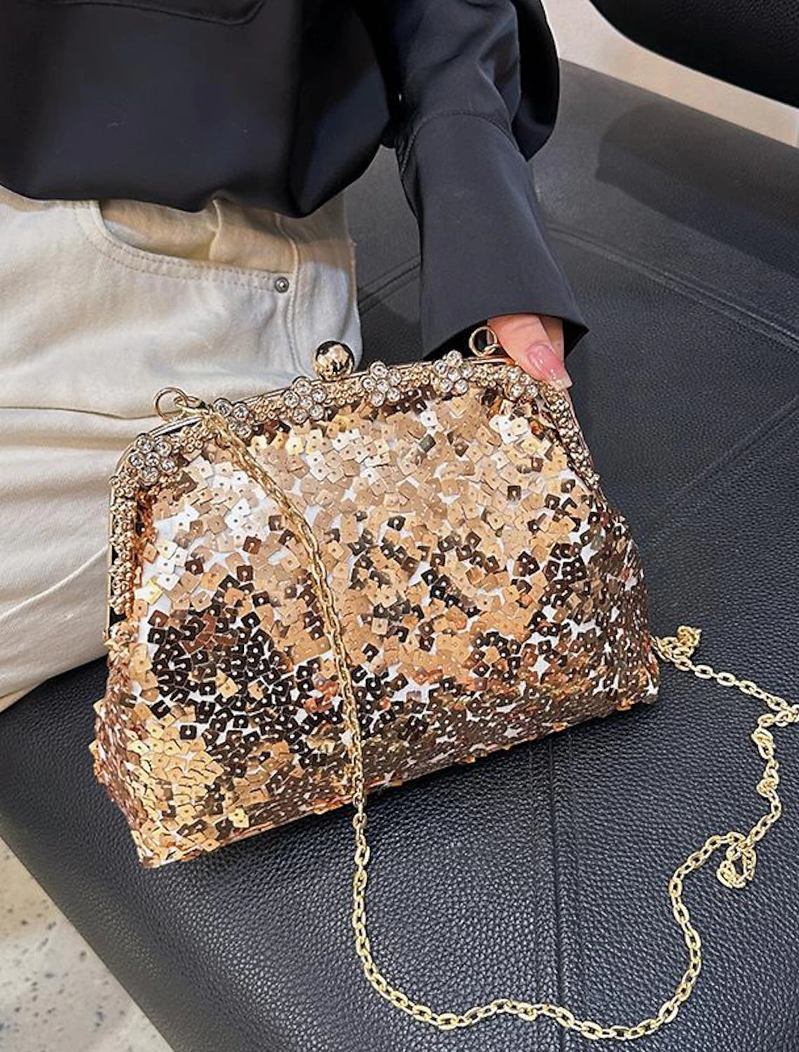 Damen Abendtasche Clutch Taschen PU Leder Party Täglich Dusche Pailletten Kette Langlebig