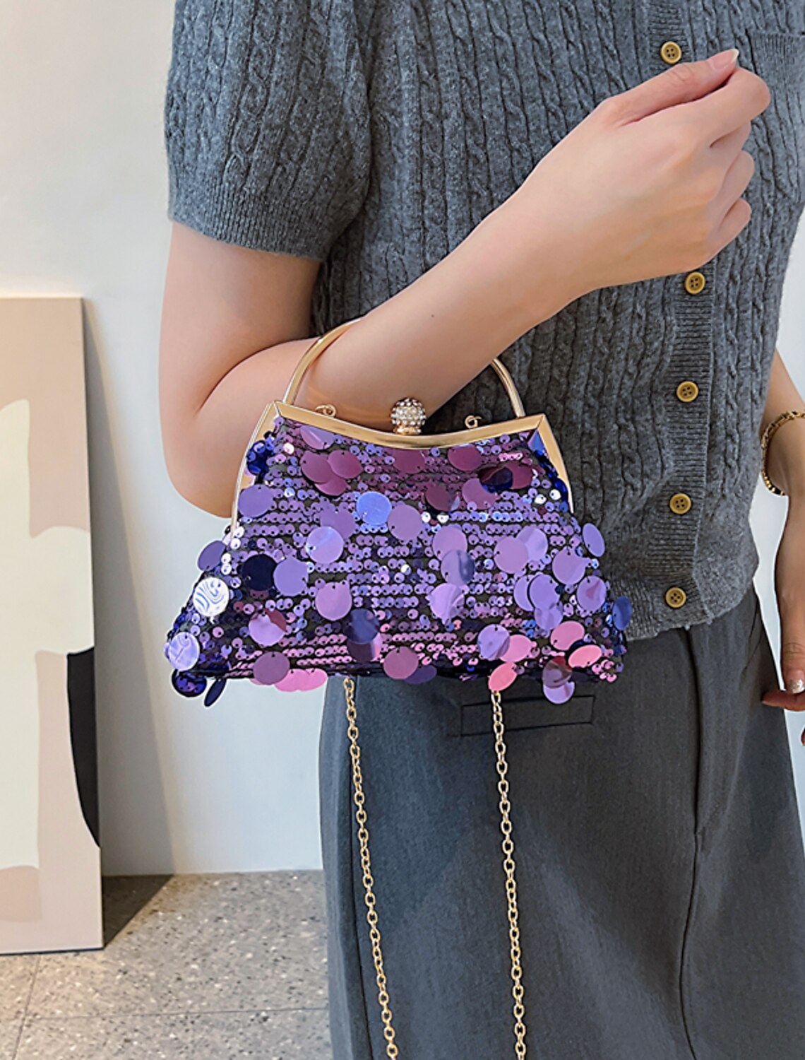 Women's Evening Bag Dome Bag Synthetic for Evening Bridal Wedding Party with Sequin Tassel Foldable Geometric