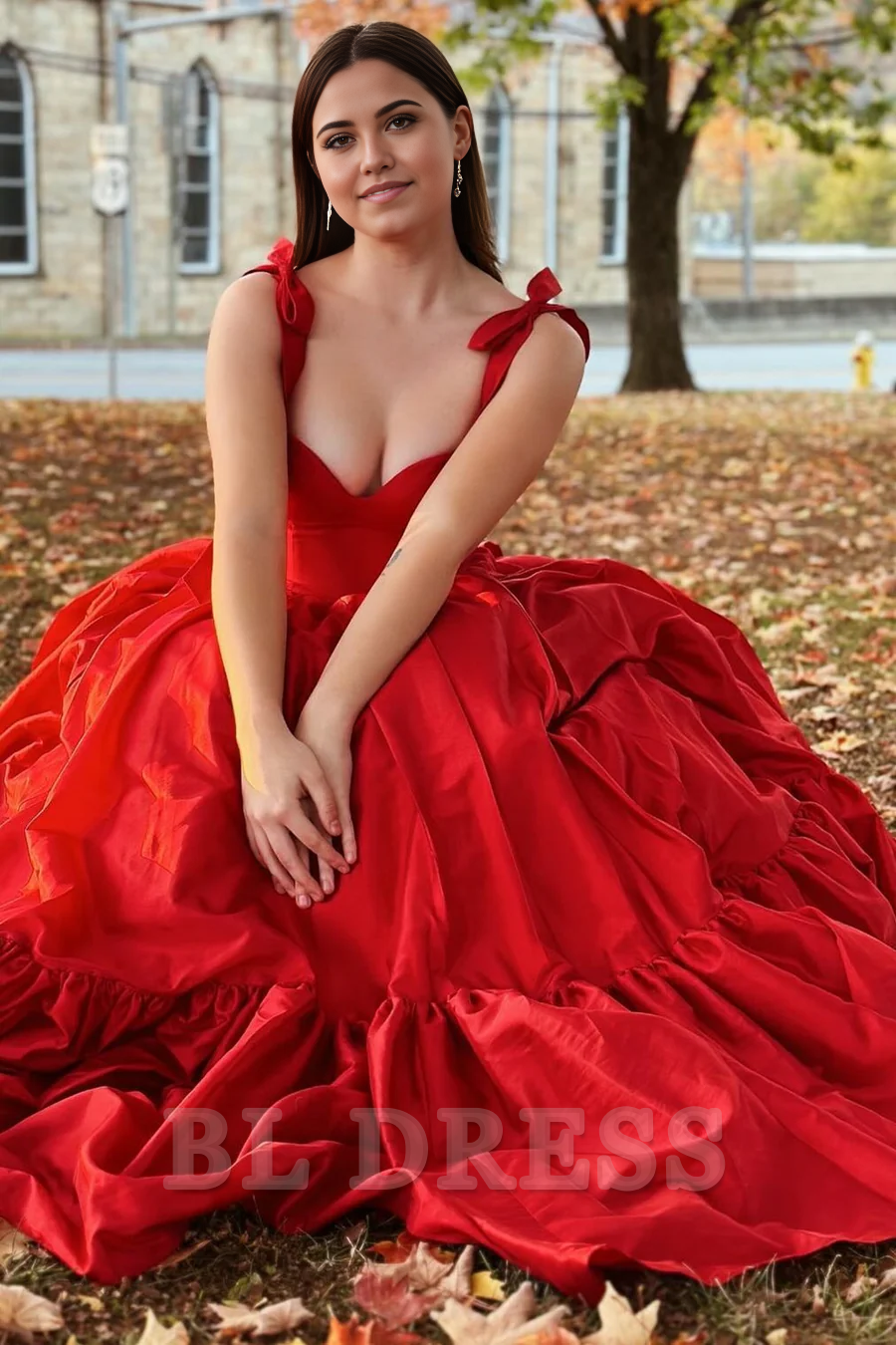 A-Line Sweetheart Bow Strap Red Long formal dresses evening gown Prom Dress