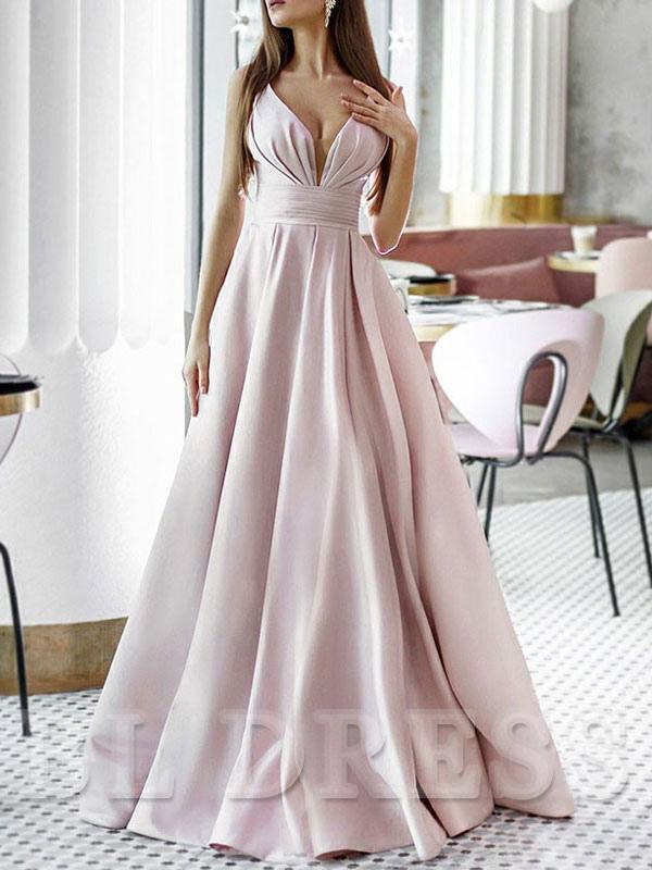 A-Line V-Neck Satin Sleeveless Floor Length Pleated formal dresses Bridesmaid Dresses evening gown Prom Dress