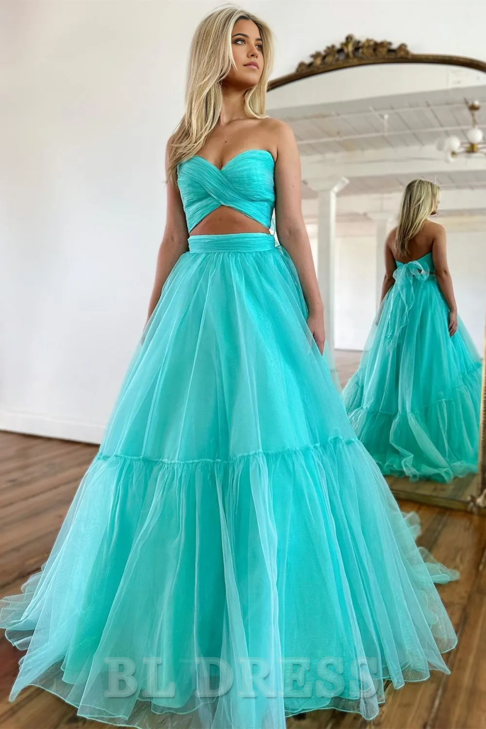 A-Line Sweetheart Long Tulle formal dresses evening gown Prom Dress With Detachable Sleeves