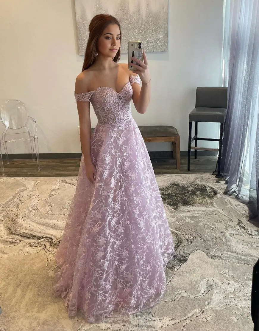 A-Line Off The Shoulder Long formal dresses evening gown Prom Dress With Sequin