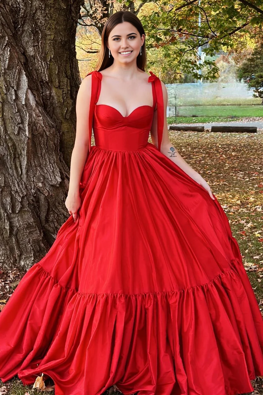 A-Line Sweetheart Bow Strap Red Long formal dresses evening gown Prom Dress