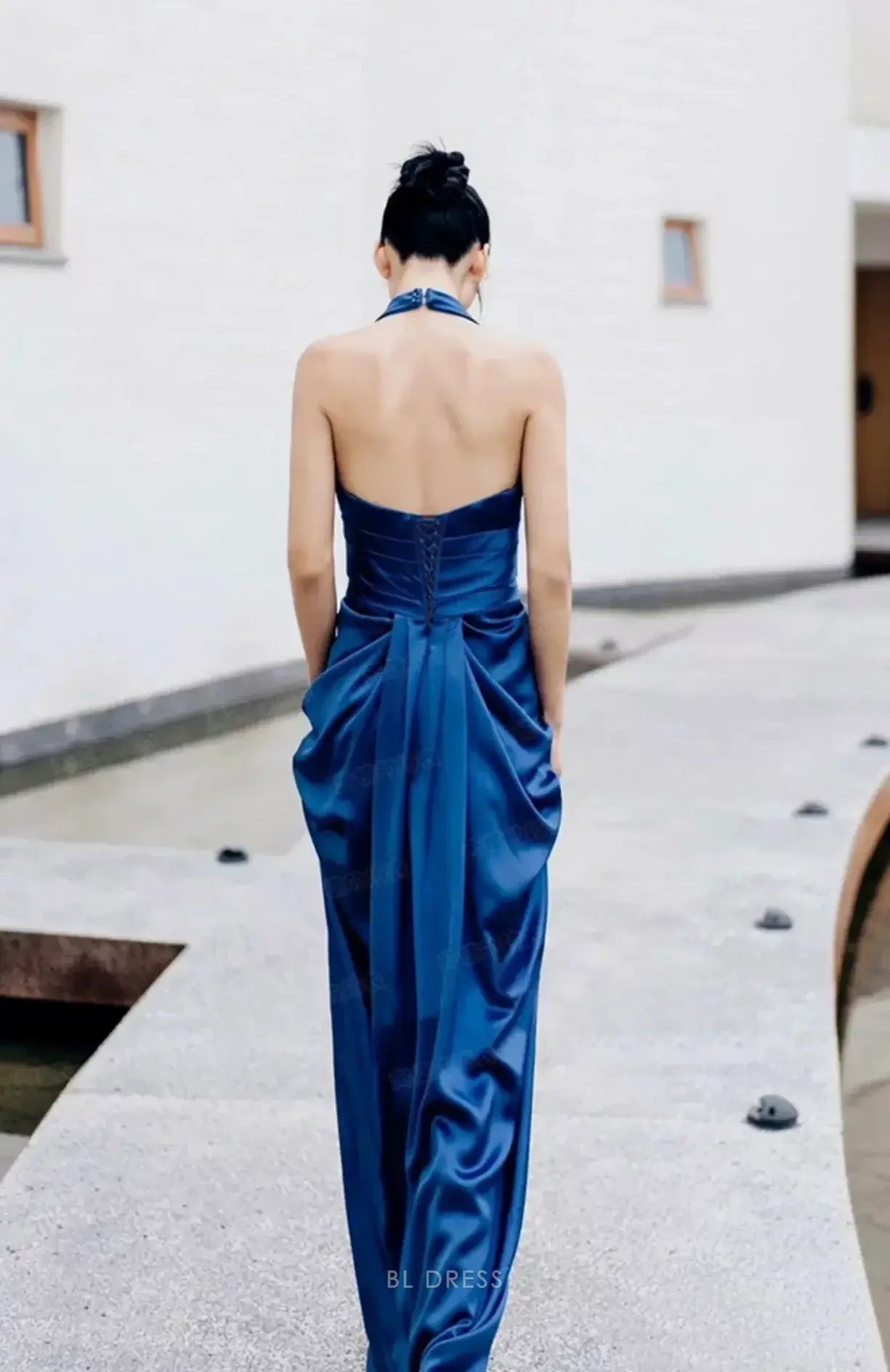 A-line Halter V Neck Long formal dresses Bridesmaid Dresses evening gown Prom Dress