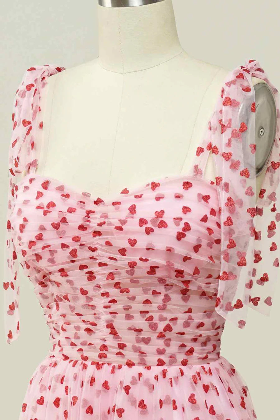 A-line Tied Straps Pleated Tulle Ankle Length Prom Dress