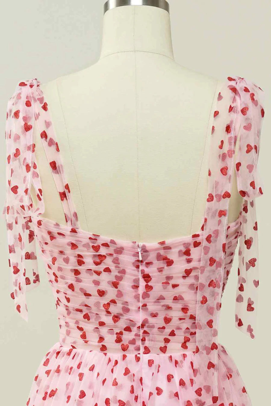 A-line Tied Straps Pleated Tulle Ankle Length Prom Dress