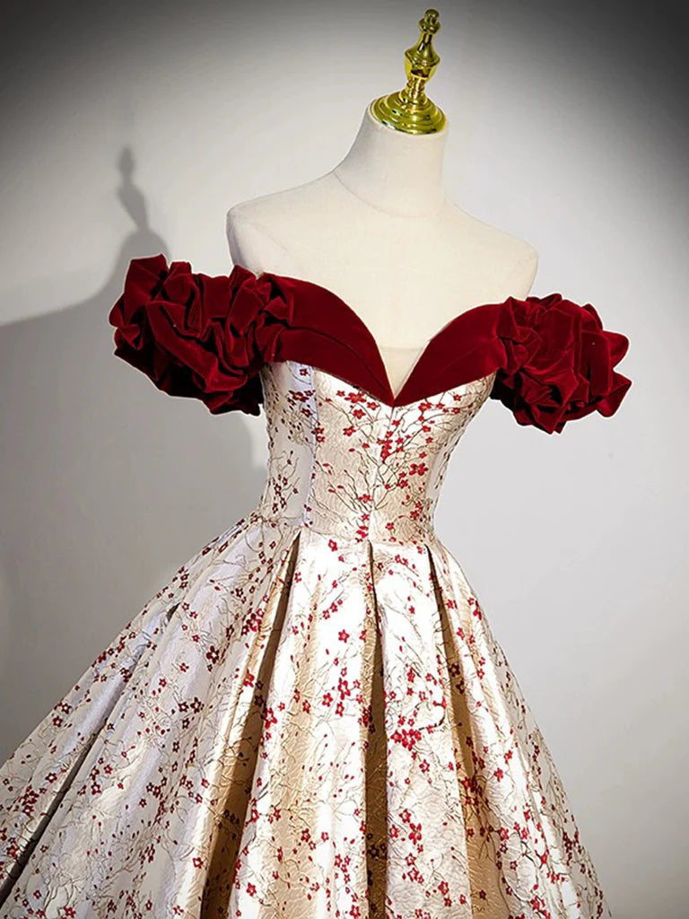 A-Line Off Shoulder Satin/Velvet Long Prom Dress