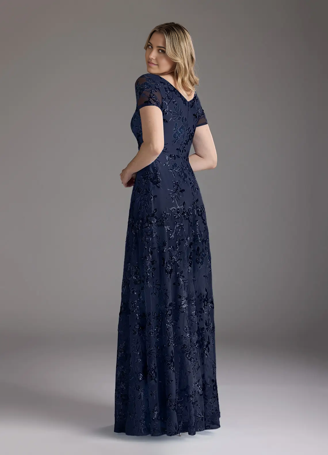 A-Line V-Neck Sequins Dark Navy formal dresses evening dress Mother of the Bride Dresses