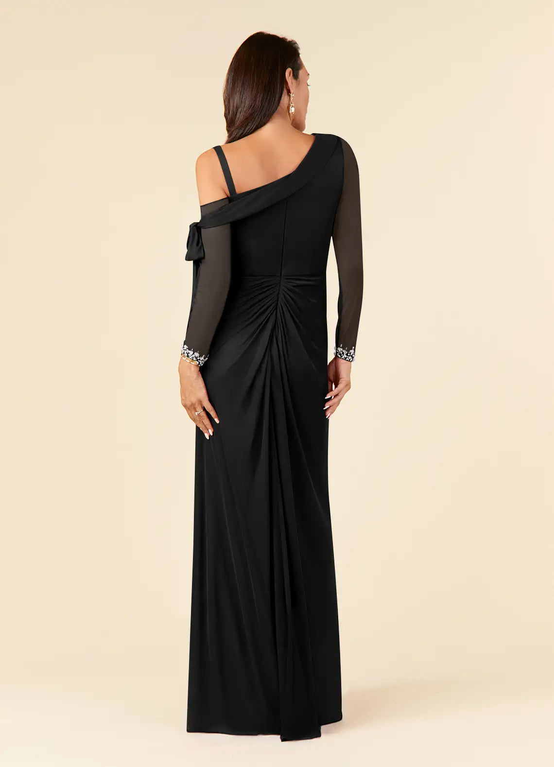 Sheath One Shoulder Long Sleeve Black Mother of the Bride Dresses