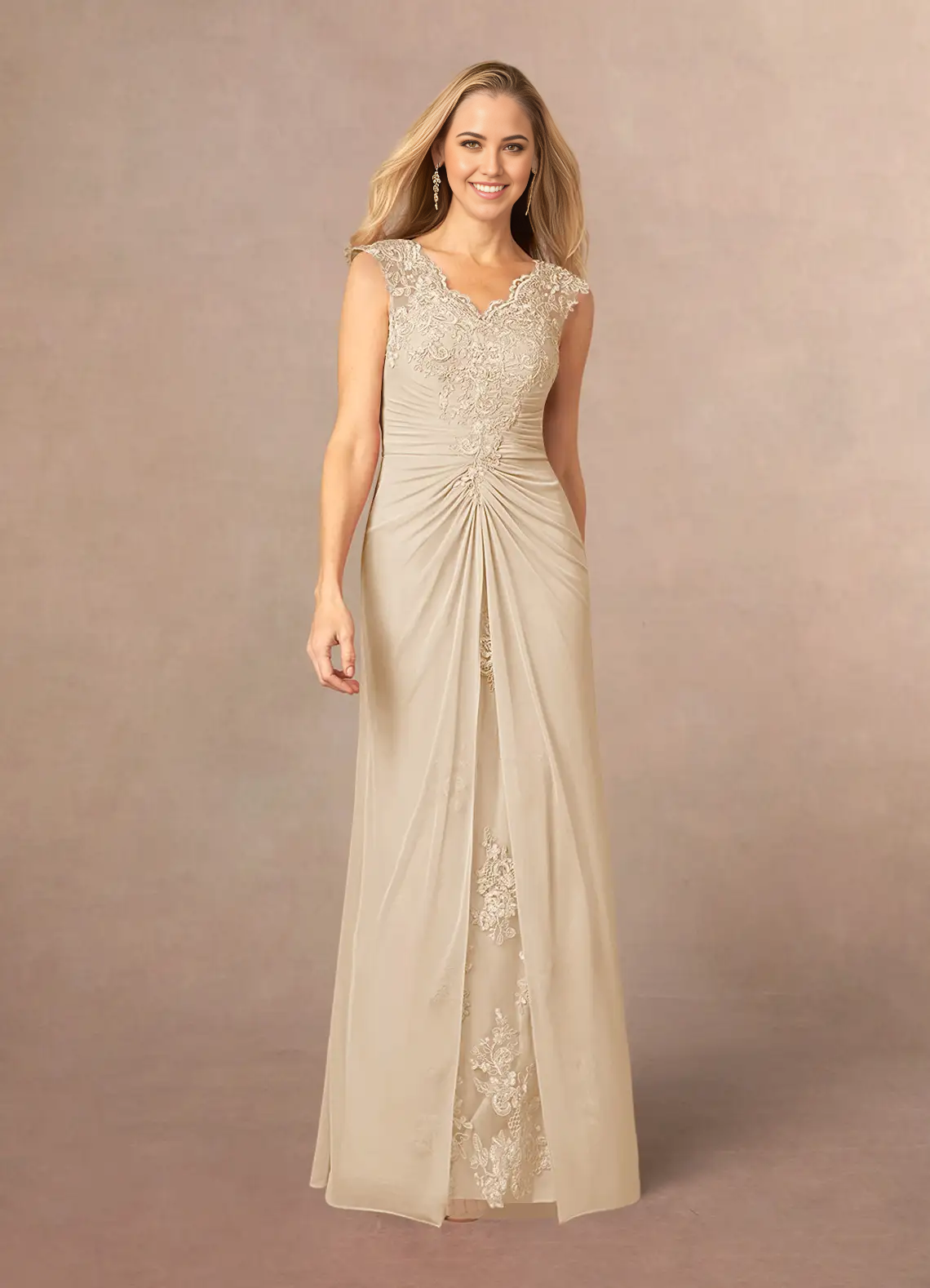 A-Line Appliques Lace Champagne formal dresses evening dress Mother of the Bride Dresses