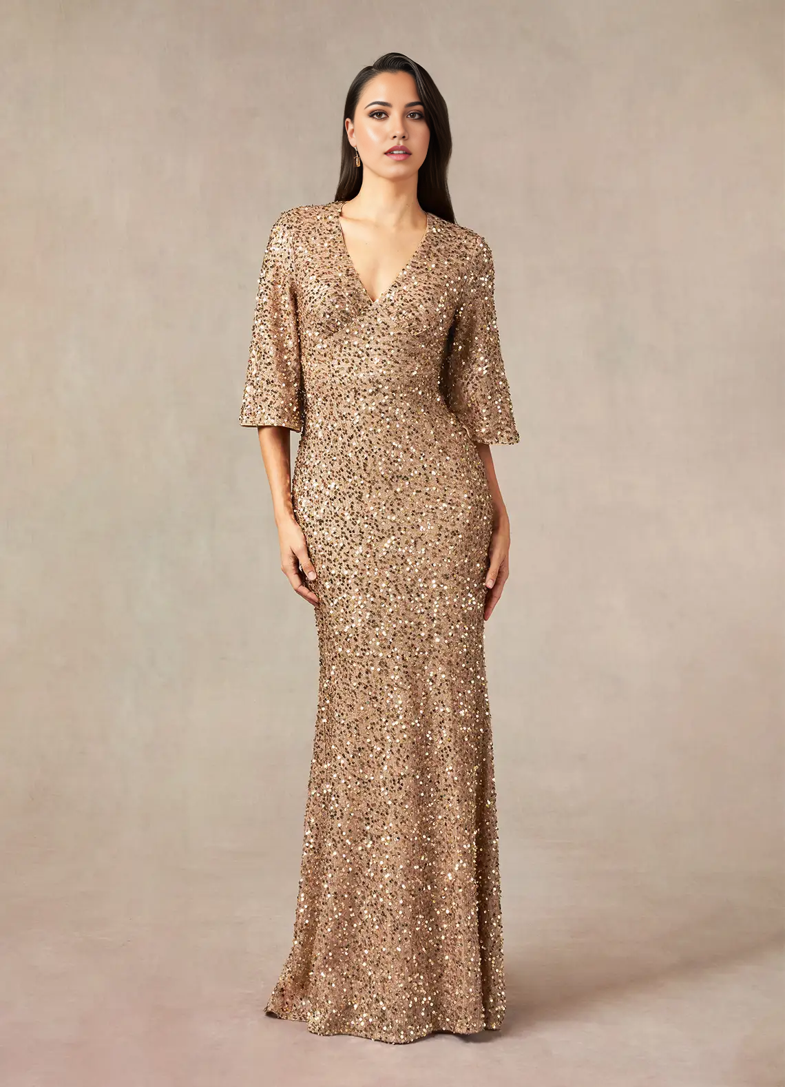 Mermaid V-Neck Sequins Champagne formal dresses evening dress Mother of the Bride Dresses