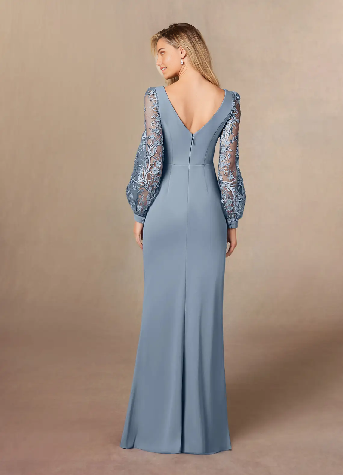 Sheath Lace Long Sleeve Dusty Blue formal dresses evening dress Mother of the Bride Dresses