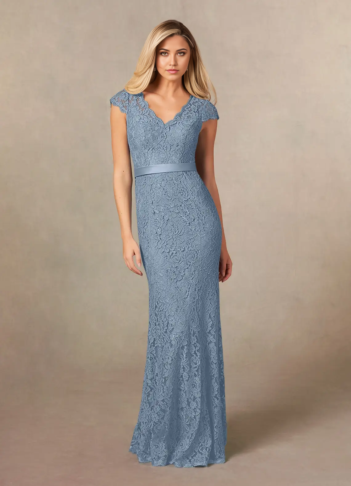 Mermaid V-Neck Lace Dusty Blue formal dresses evening dress Mother of the Bride Dresses