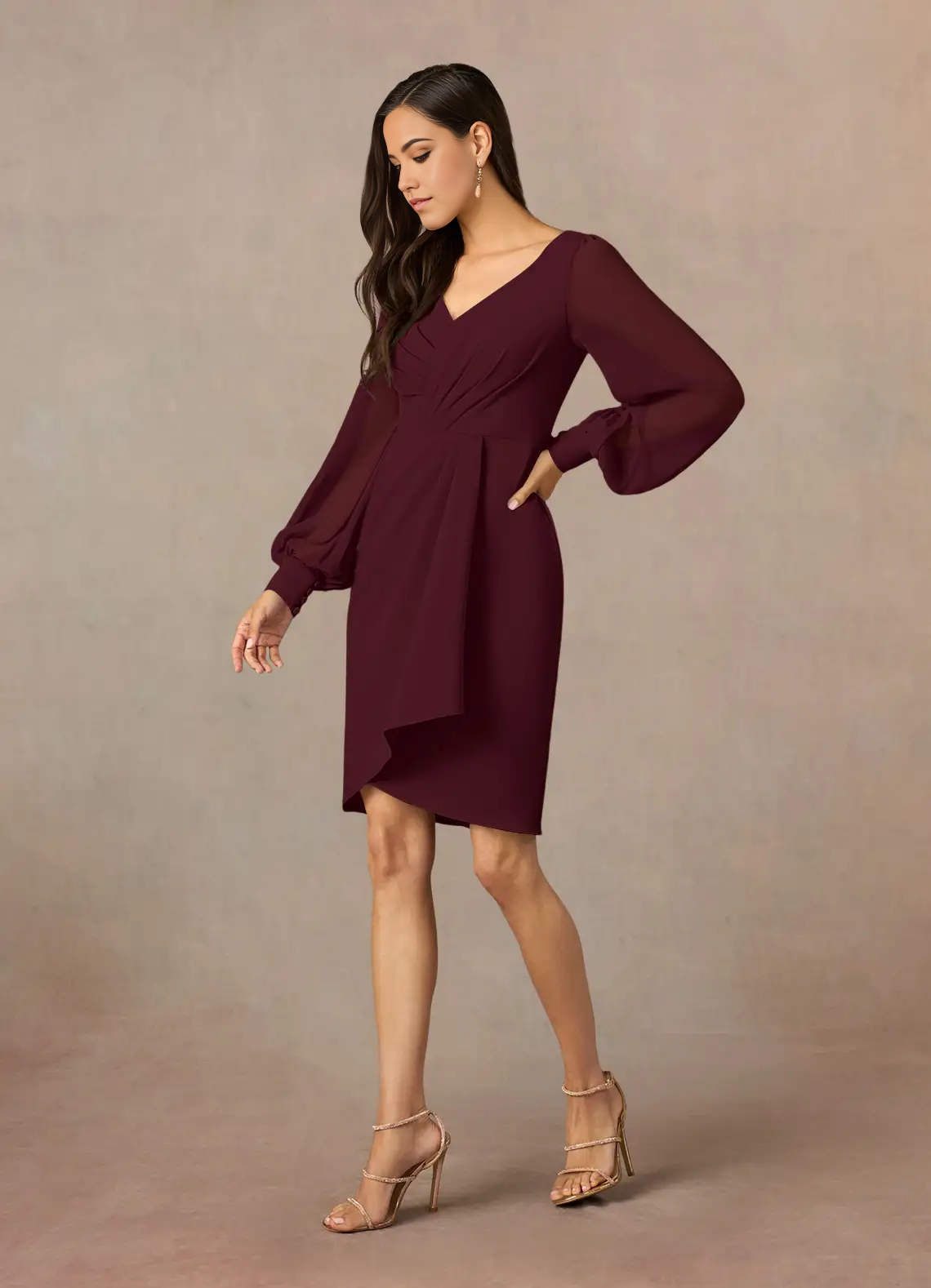 Sheath V-Neck Pleated Cabernet formal dresses evening dress Mother of the Bride Dresses