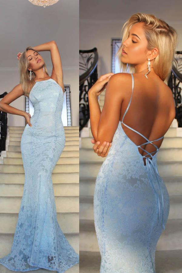 Mermaid Simple Lace Floor-Length Evening Dresses Prom Dresses