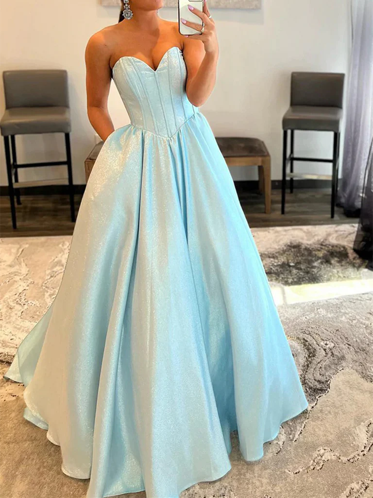 A Line Sweetheart Strapless Long Prom Dresses