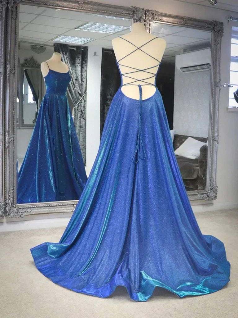 A Line Backless Long Prom Dresses