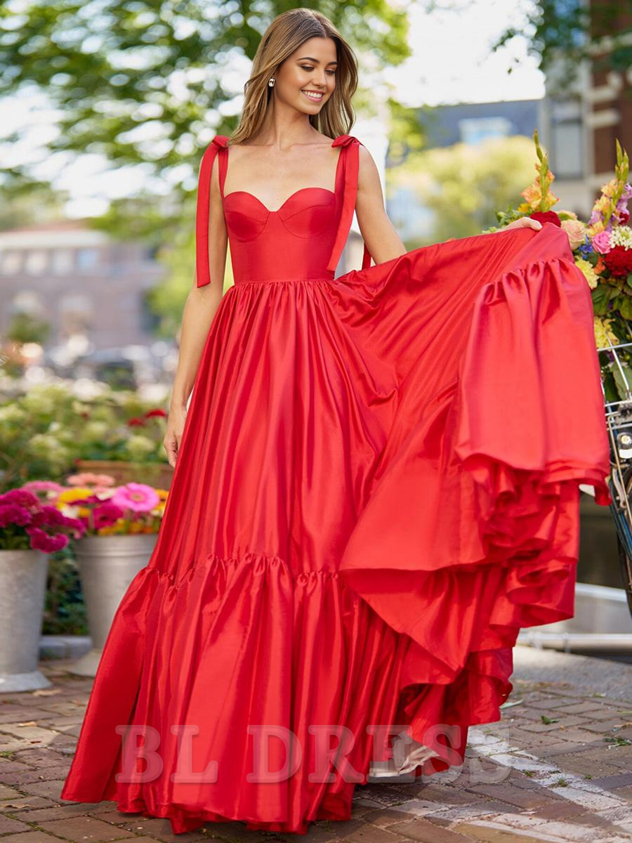 A-Line Sweetheart Neck Satin Sleeveless Ruffles formal dress evening gown Wedding Guest Dresses Prom Dress