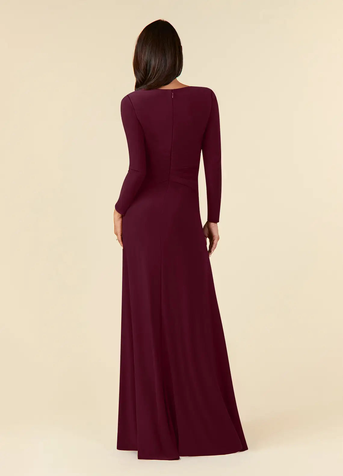 A-Line Long Sleeve Pleated Cabernet formal dresses evening dress Mother of the Bride Dresses