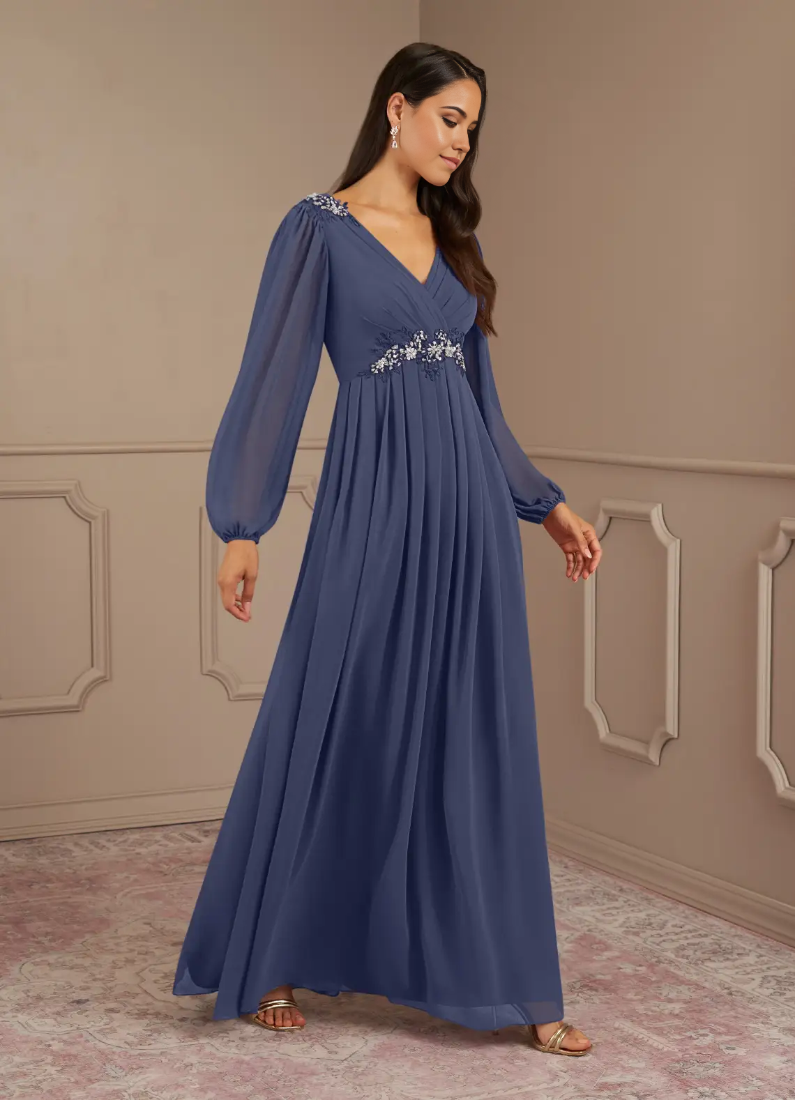 A-Line V-Neck Sequins Chiffon Stormy formal dresses evening dress Mother of the Bride Dresses