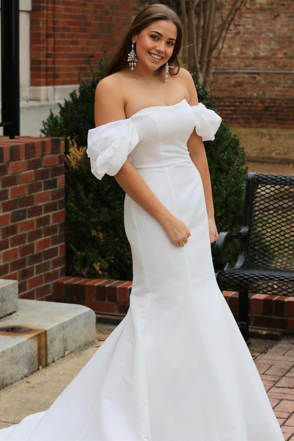 Mermaid Off-the-Shoulder Puff Sleeve Long Wedding Dress