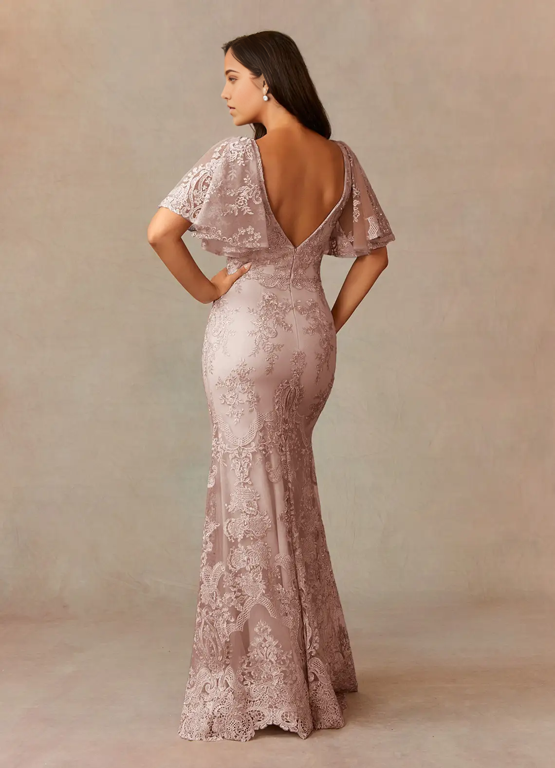 Mermaid V-Neck Lace Dusty Rose formal dresses evening dress Mother of the Bride Dresses