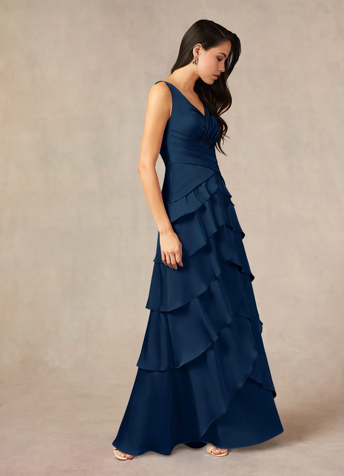 A-Line V-Neck Pleated Dark Navy formal dresses evening dress Mother of the Bride Dresses