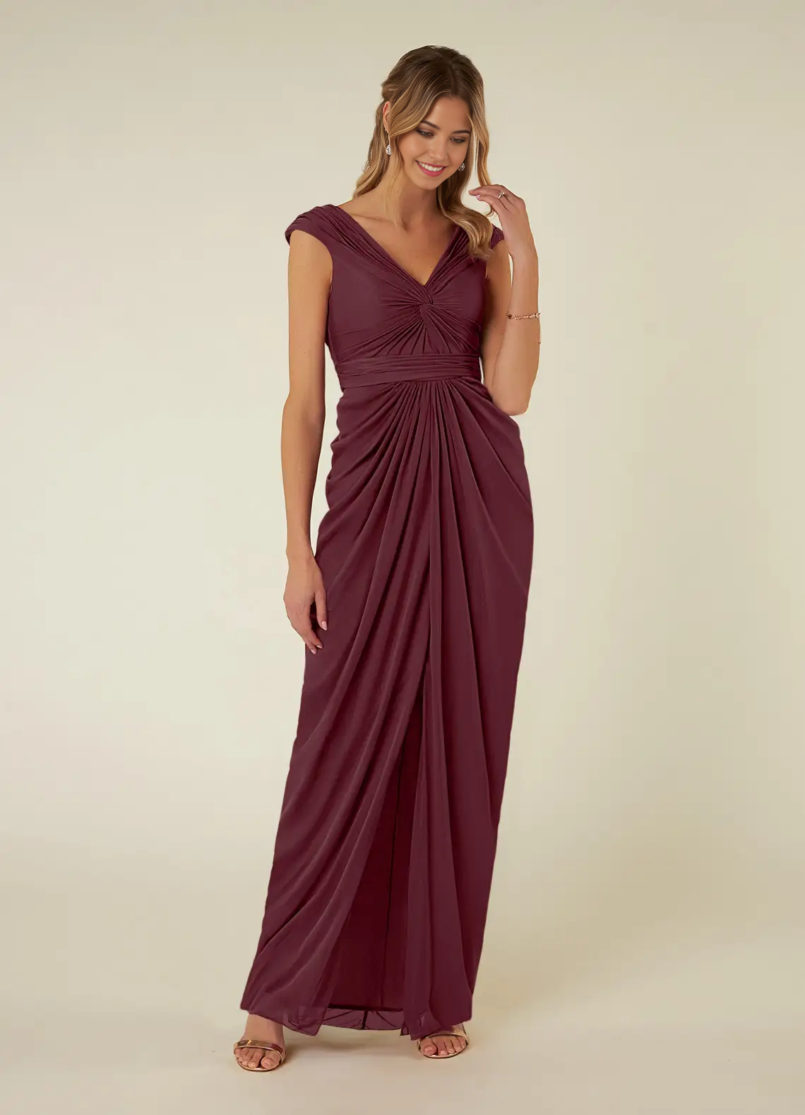 Sheath V-Neck Pleated Cabernet formal dresses evening dress Mother of the Bride Dresses