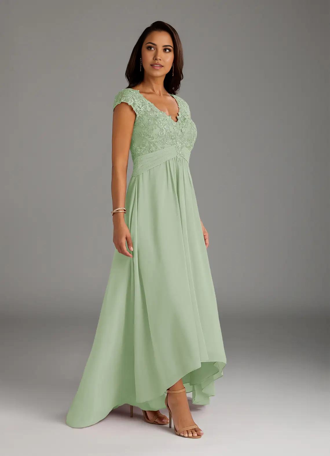 A-Line Lace Chiffon Dusty Sage formal dresses evening dress Mother of the Bride Dresses