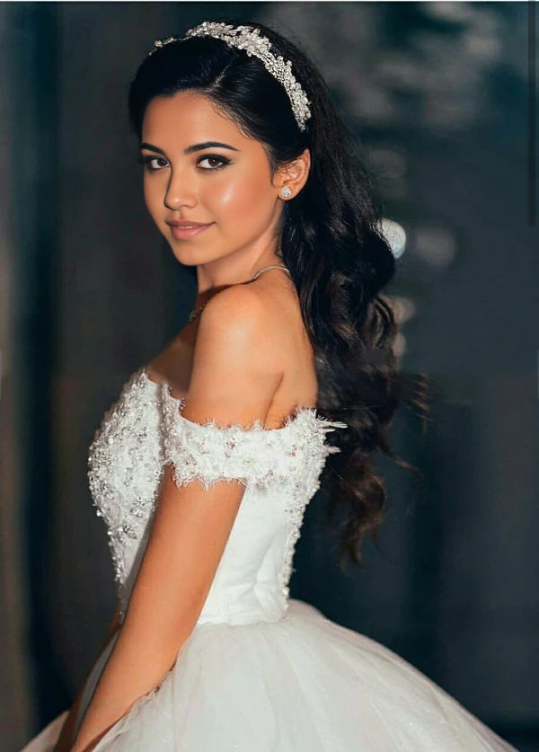 A-Linie, schulterfrei, ärmellos, Perlenbesetzt, Ballkleid, Brautkleid mit Schleppe