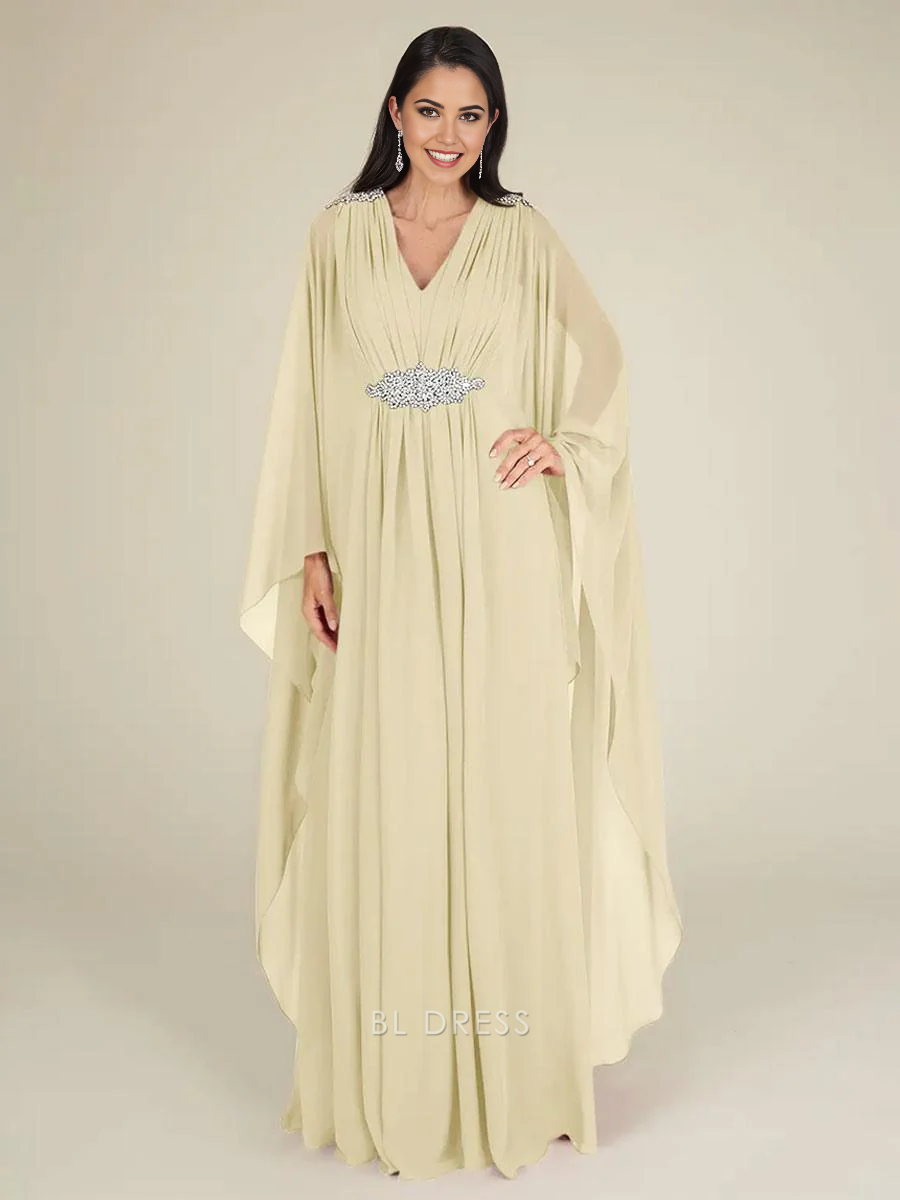 A-Line V-Neck Sleeveless Applique Chiffon Wedding Guest Dresses Mother of the Bride Dresse