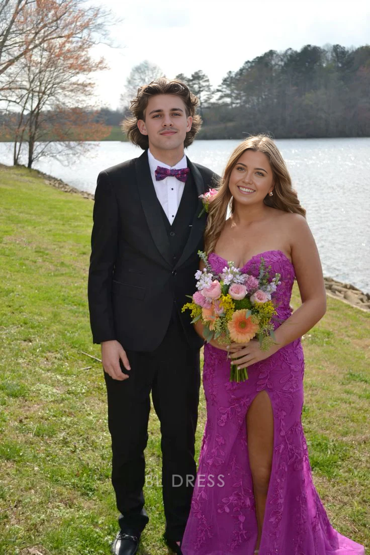 Mermaid Sweetheart Lace formal dresses Bridesmaid Dresses evening gown Prom Dress With Slit